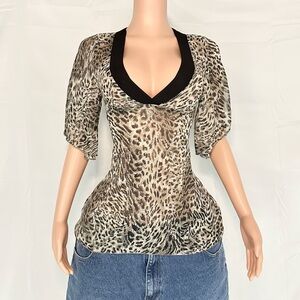 Leopard Print V-Neck Sheer Top